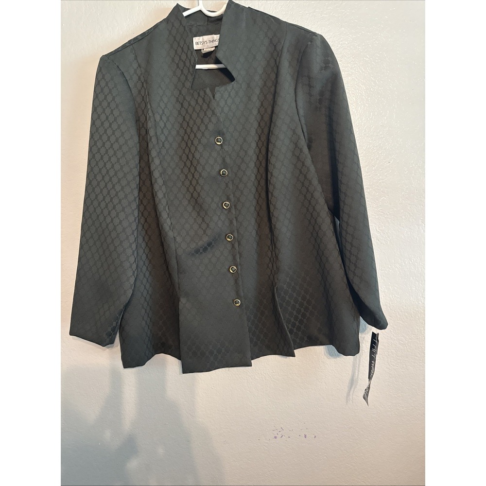 VTG Betsy's Things Blouse Jacket 24 Green Diamond Jacquard Made in USA 80s 90s